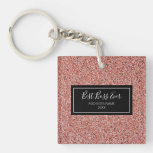 Best Boss Ever Rose Gold Glitter Personalised Year Key Ring
