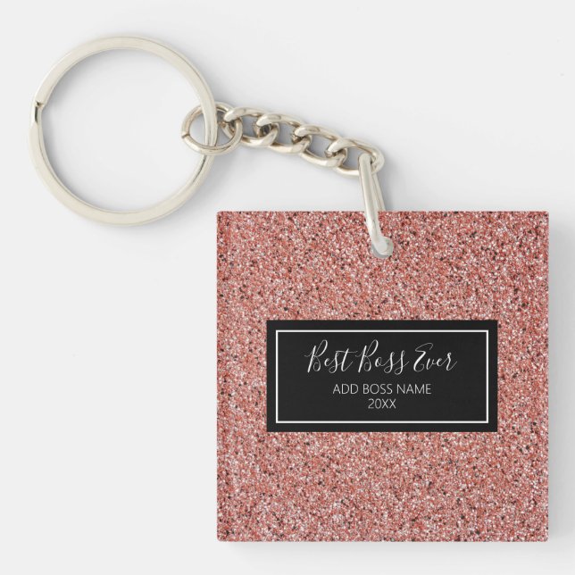 Best Boss Ever Rose Gold Glitter Personalised Year Key Ring (Front)