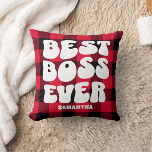 Best Boss Ever Rustic Red Buffalo Plaid Christmas Cushion
