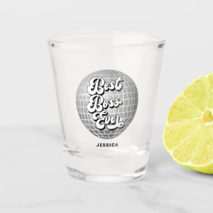Best Boss Ever   Silver Disco Ball   Custom Name Shot Glass