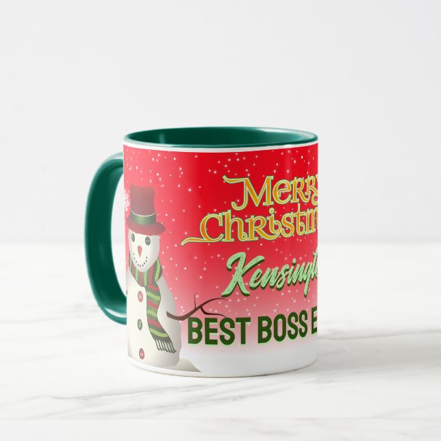 Best Boss Ever with Snowman on RED Mug (Front Left)