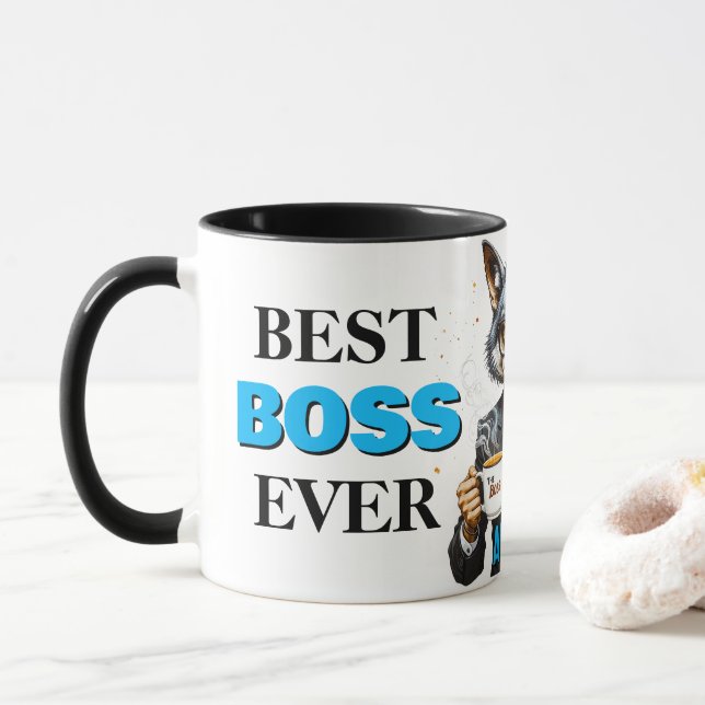 Best Boss Ever Wolf With Coffee and Quote Mug (With Donut)