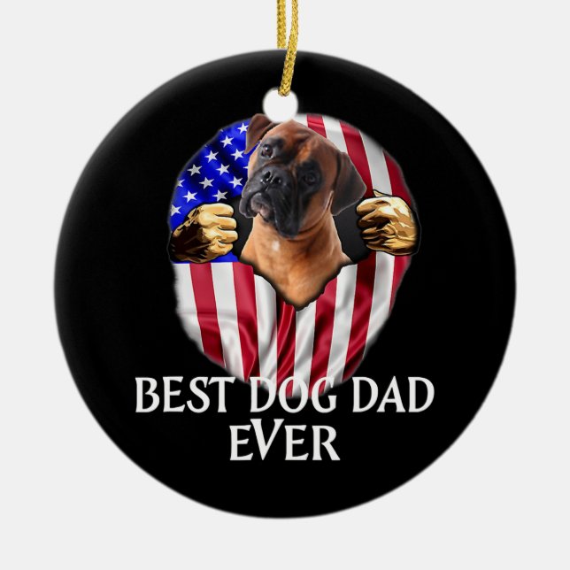 Best Boxer Dad Ever Cute Dog Lover American Flag Ceramic Ornament (Front)