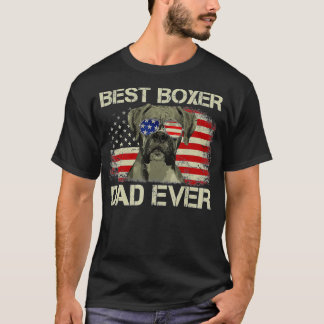 Best Boxer Dad Ever  Dog Lover American Flag Gift  T-Shirt