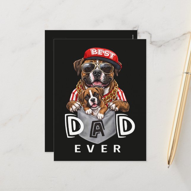 Best Boxer Dad Ever Holiday Postcard (Front/Back In Situ)