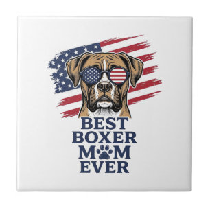 Best Boxer Mum Ever Patriotic Dog Shirt Design_1 Ceramic Tile