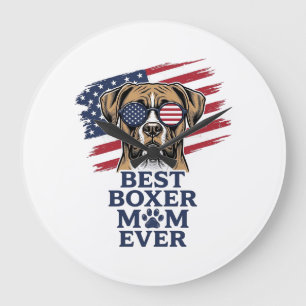 Best Boxer Mum Ever Patriotic Dog Shirt Design_1 Large Clock