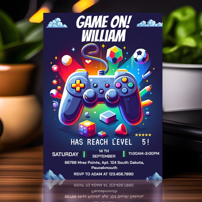 Best boy cool kids gaming level up 5th birthday invitation (Creator Uploaded)