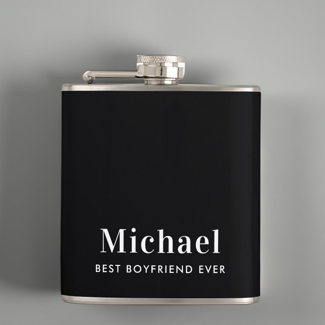 Best Boyfriend Ever Monogram Black Hip Flask (Creator Uploaded)