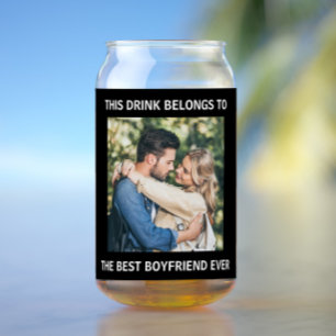 Best Boyfriend Ever Personalised Photo Black Can Glass