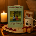 Best Boyfriend Ever Romantic Birthday Photo Holiday Card<br><div class="desc">Celebrate your boyfriend’s special day with this heartfelt birthday card by uploading a romantic photo of you two. The front message, “Best Boyfriend Ever, ” sets the tone for love and appreciation, while the soft sage green background and elegant burgundy text add timeless charm. Perfect for birthdays filled with love,...</div>