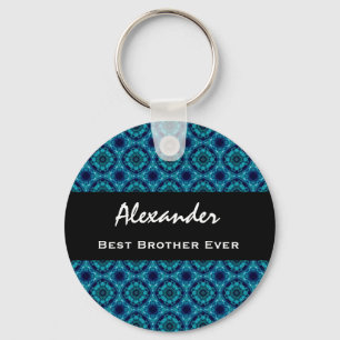 Best BROTHER Ever Blue and Green Mosaic Tile Key Ring