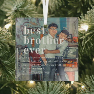 Best Brother Ever   Quote & Photo Gift  Glass Tree Decoration