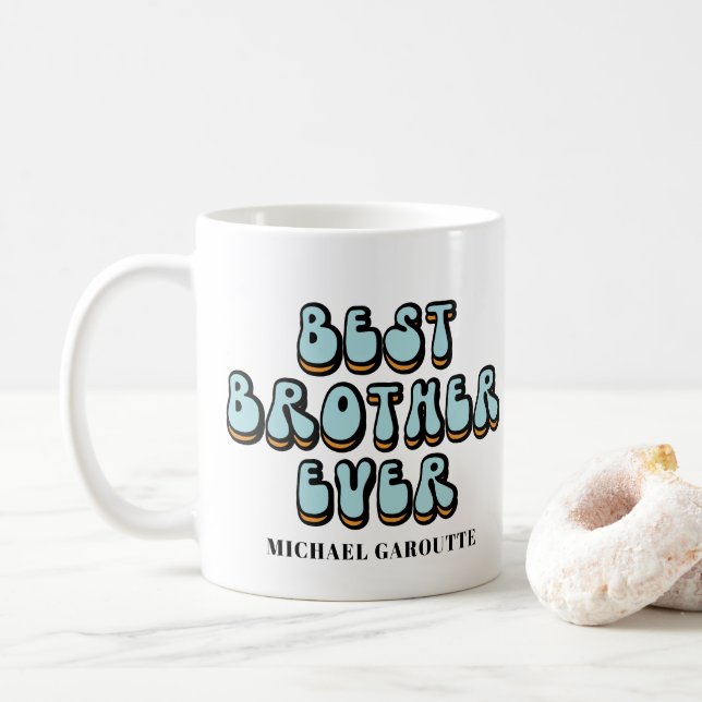 Best Brother Ever Retro Personalised Coffee Mug (With Donut)