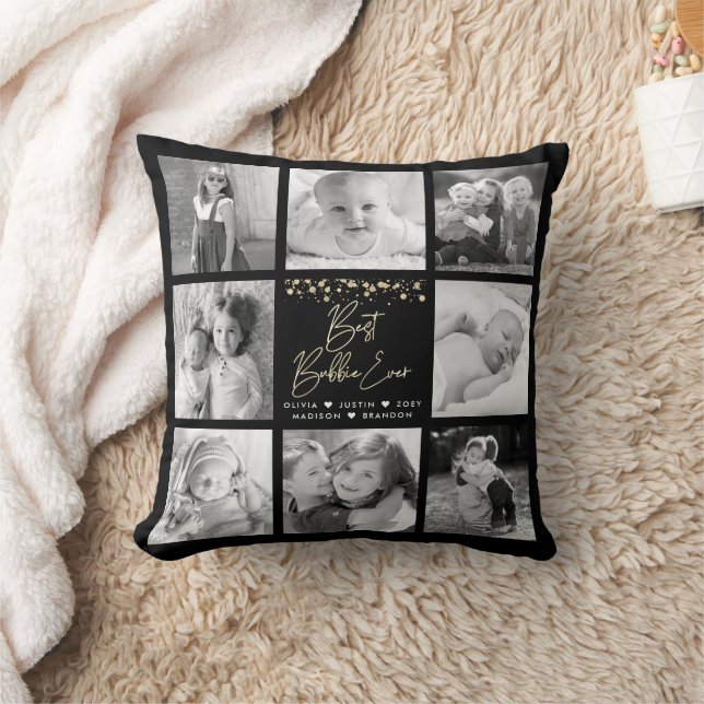 Best Bubbie Ever Gold Glitter 8 Photo Collage Chic Cushion (Blanket)