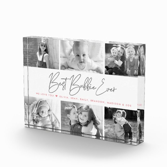 Best Bubbie Ever Modern Grey Script Custom Collage Photo Block (Right)