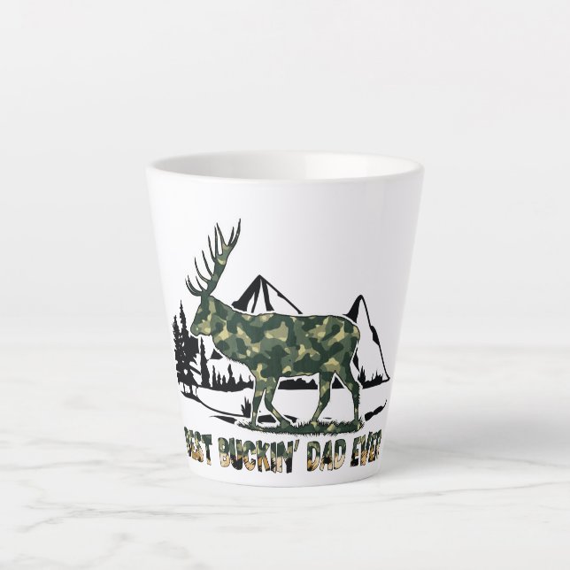 Best Buckin' Dad Ever -Camouflage Deer in Woodland Latte Mug (Front)