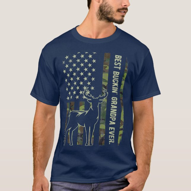Best Buckin Grandpa Ever Camo American Flag Deer T-Shirt (Front)
