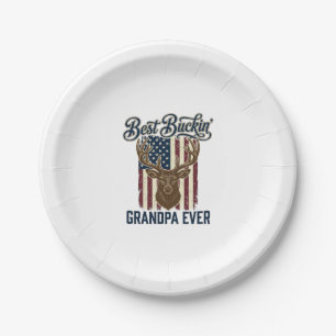 Best Buckin Grandpa Ever Deer Hunting Shirt Design Paper Plate