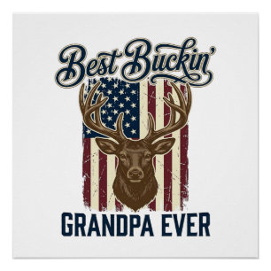 Best Buckin Grandpa Ever Deer Hunting Shirt Design Poster