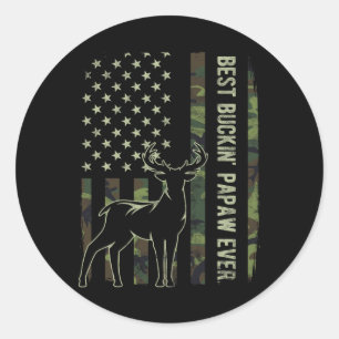 Best Buckin' Papaw Camo American Flag Deer Hunting Classic Round Sticker