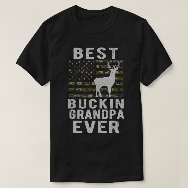 Best Bucking Grandpa Ever Camouflage US Flag Deer  T-Shirt (Design Front)