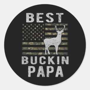 Best Bucking Papa Camouflage American Flag Deer Hu Classic Round Sticker