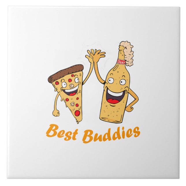 Best Buddies Pizza and Beer Ceramic Tile (Front)
