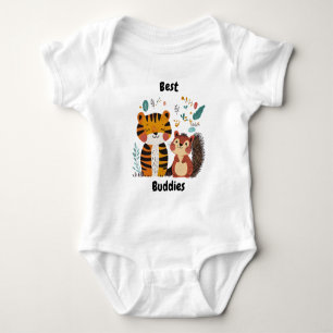 Best Buddies Tiger and Squirrel, Cute Educational Baby Bodysuit