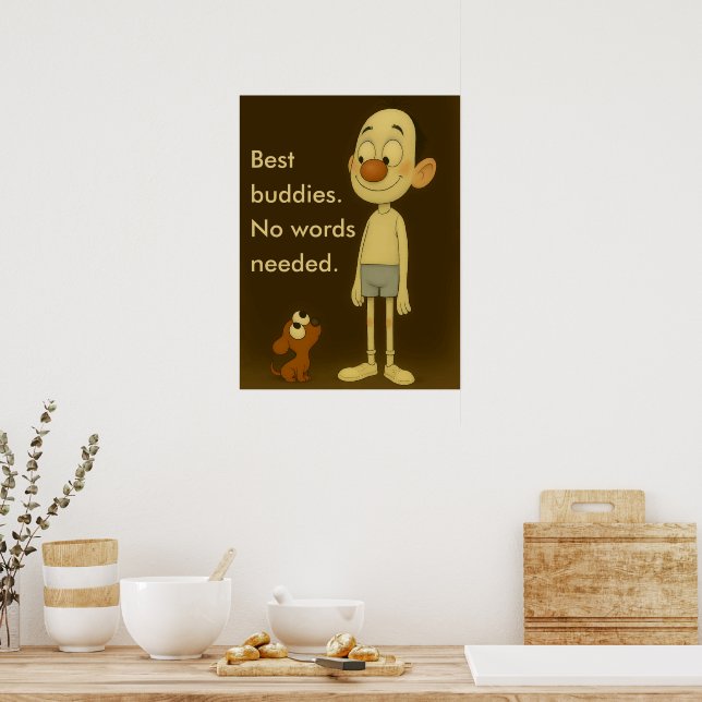 Best Buddies-Whimsical Cartoon Dog & Child Poster (Kitchen)