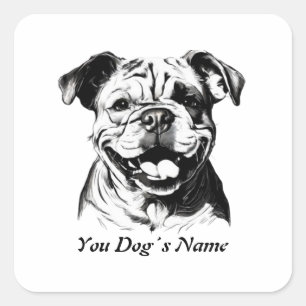Best Buddy English Bulldog B&W Silohuette Square Sticker