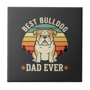 Best Bulldog Dad Ever Retro Vector Ceramic Tile