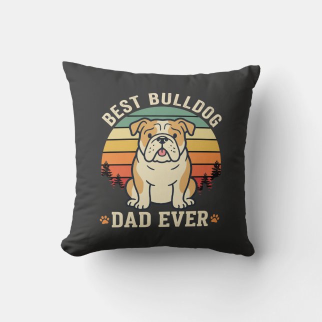 Best Bulldog Dad Ever Retro Vector Cushion (Front)