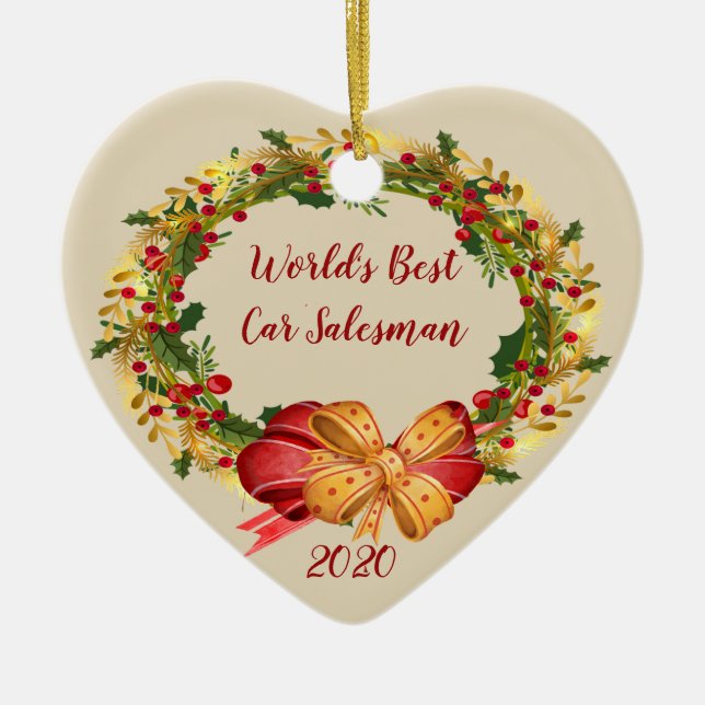 Best Car Salesman Antique Wreath Christmas Ceramic Ornament (Front)