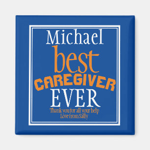 Best Caregiver Ever Typography Name Blue  Magnet