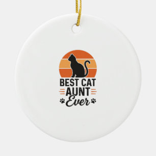 Best Cat Aunt Ever Vintage Sunset Cat Shirt Design Ceramic Ornament