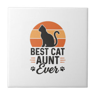 Best Cat Aunt Ever Vintage Sunset Cat Shirt Design Ceramic Tile