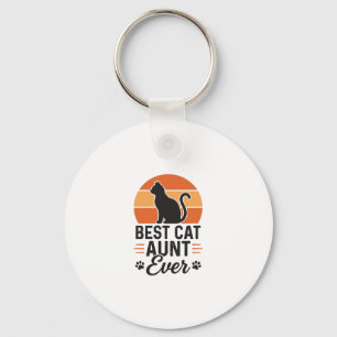 Best Cat Aunt Ever Vintage Sunset Cat Shirt Design Key Ring