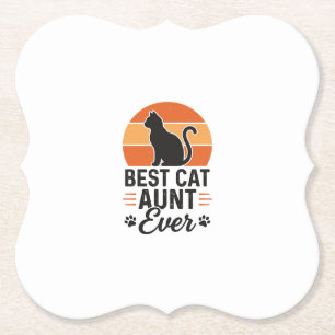 Best Cat Aunt Ever Vintage Sunset Cat Shirt Design Paper Coaster