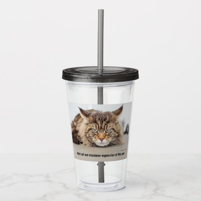 Best cat axe murderer expression acrylic tumbler (Front)