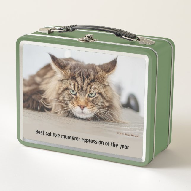 Best cat axe murderer expression metal lunch box (Front)