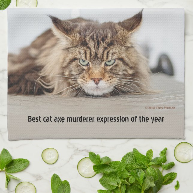 Best cat axe murderer expression tea towel (Folded)