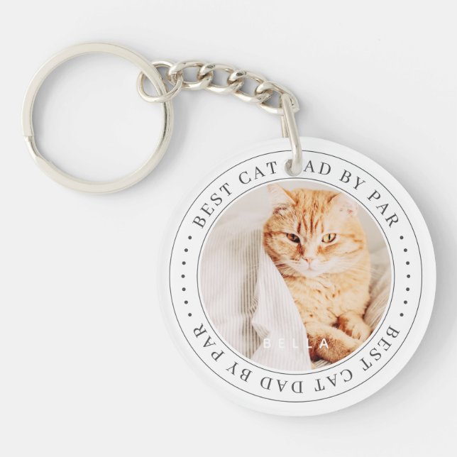 Best Cat Dad By Par Classic Simple Photo Key Ring (Front)