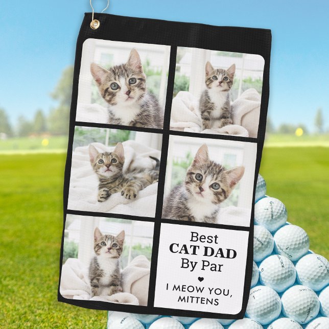 Best CAT DAD By Par - Personalised 5 Photo Collage Golf Towel (Creator Uploaded)