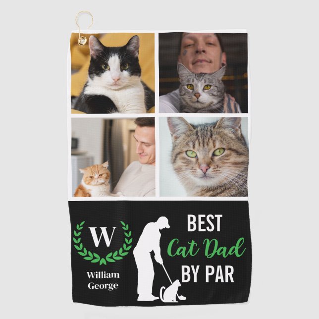 Best Cat Dad By Par Photo Collage for Father’s Day Golf Towel (Front)