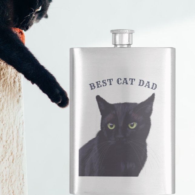 Best Cat Dad Cute Black Kitty Father's Day Flask (For the best cat dad in the world! The purrfect gift for him this Father's Day. Add his name!)