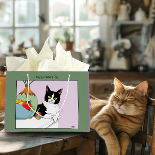 Best Cat Dad Cute Tuxedo Cat Father's Day Large Gift Bag