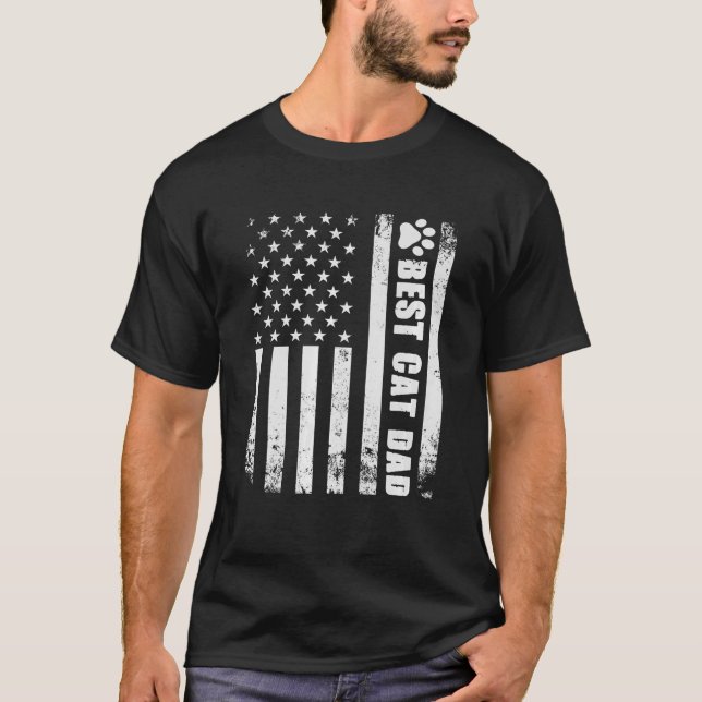 Best Cat Dad Ever American Flag Fun Cats Lover Fat T-Shirt (Front)