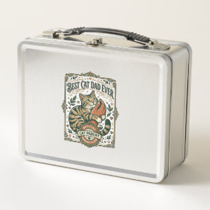Best Cat Dad Ever Cat Mum Dad Parent Vintage Vecto Metal Lunch Box