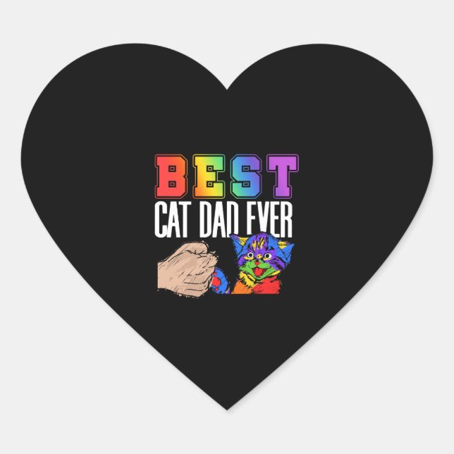 Best Cat Dad Ever Colourful Rainbow Father's Day Heart Sticker (Front)